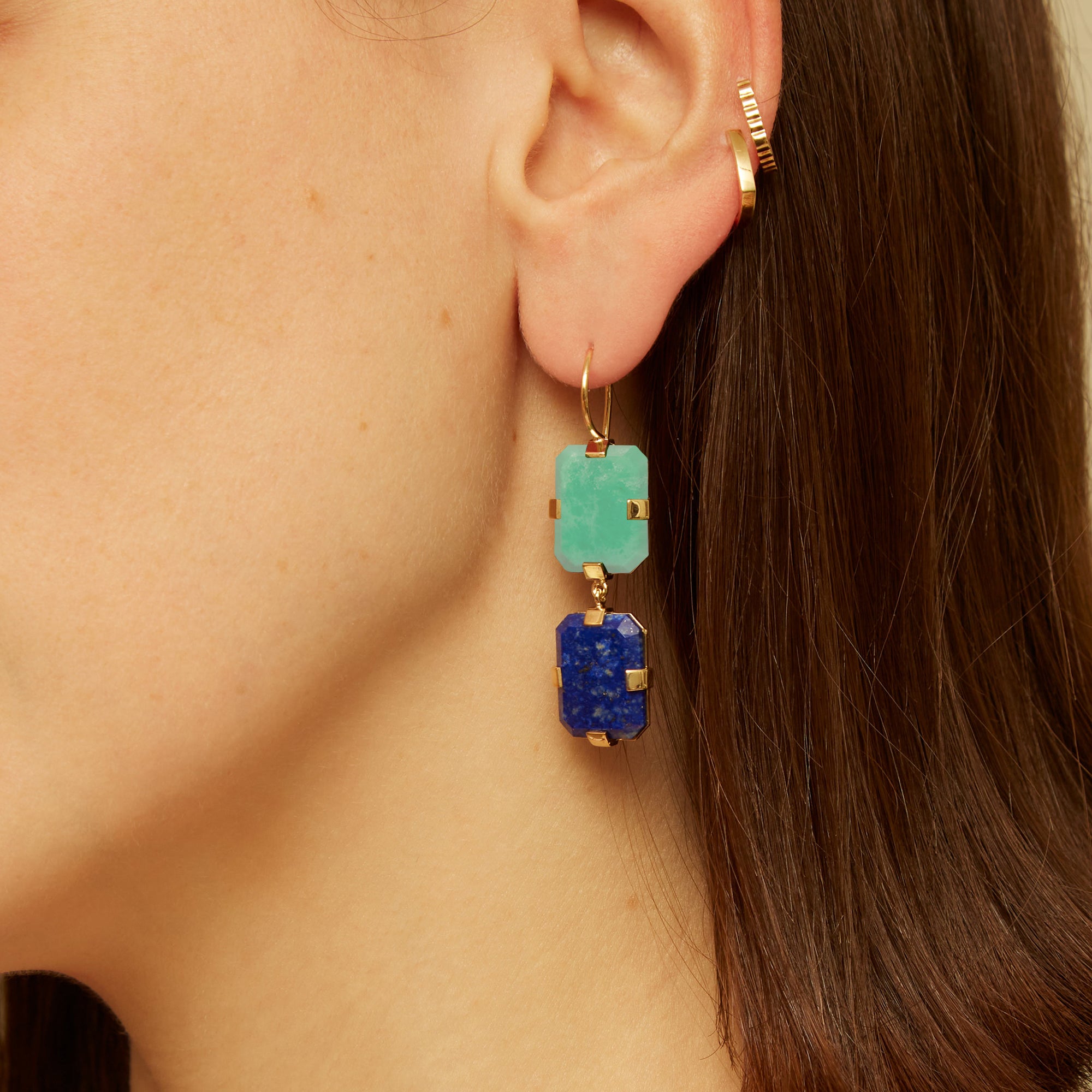 DECO SANDWICH CHRYSOPRASE + LAPIS LAZULI EARRINGS