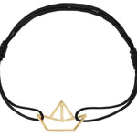 Black eco cord bracelet with a little boat shaped gold pendant