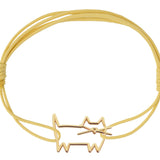 Light yellow and red eco cord bracelet with a little cat shaped gold pendant