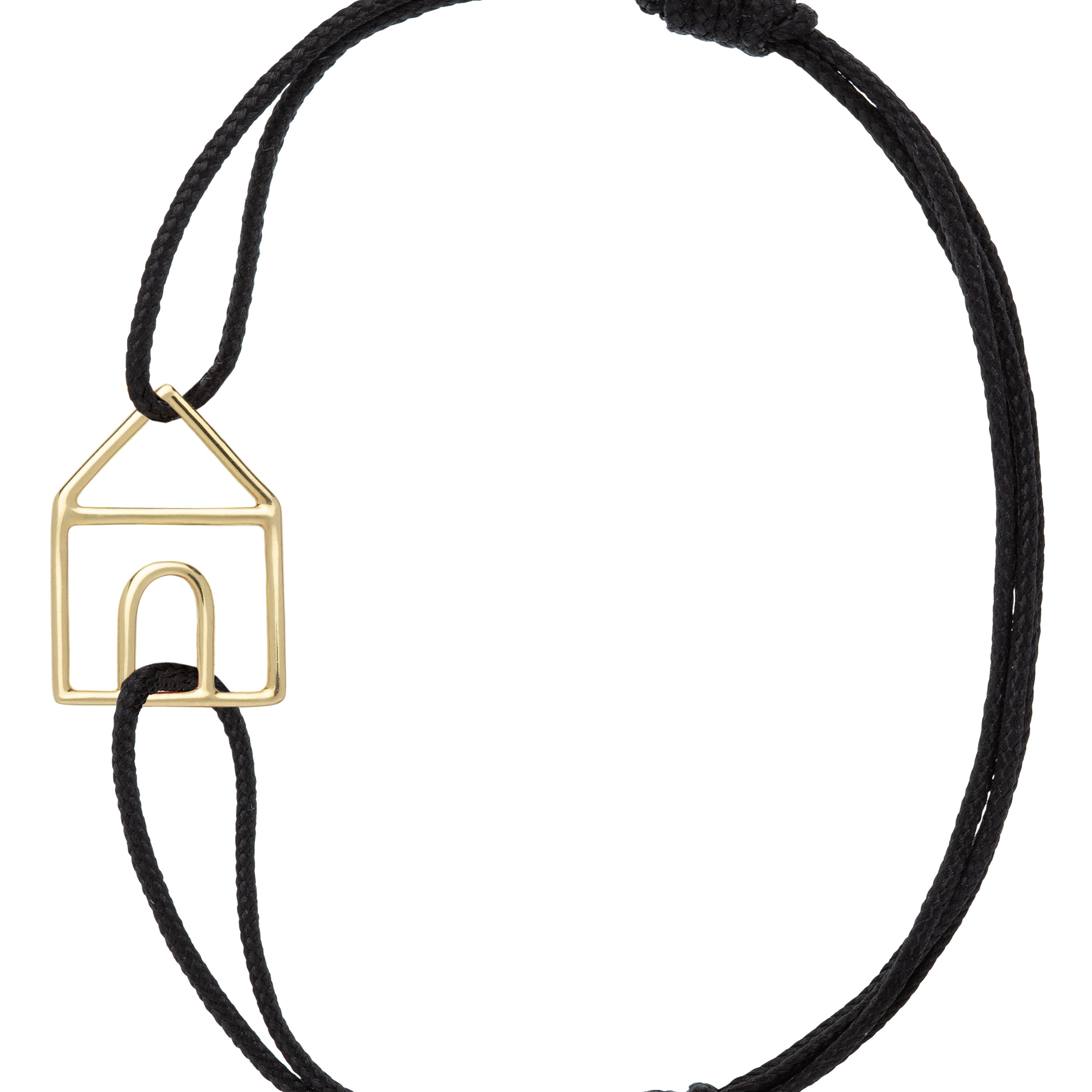 Black eco cord bracelet with a little house shaped gold pendant