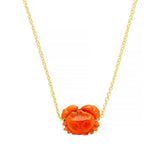 Gold chain necklace with mini red crab shaped coral