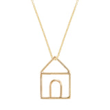 Gold chain necklace with gold house shaped pendant
