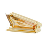 Gold ring with triangular cut citrine stone, front view