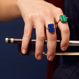 DECO SANDWICH LAPIS LAZULI + BLACK AGATE RING