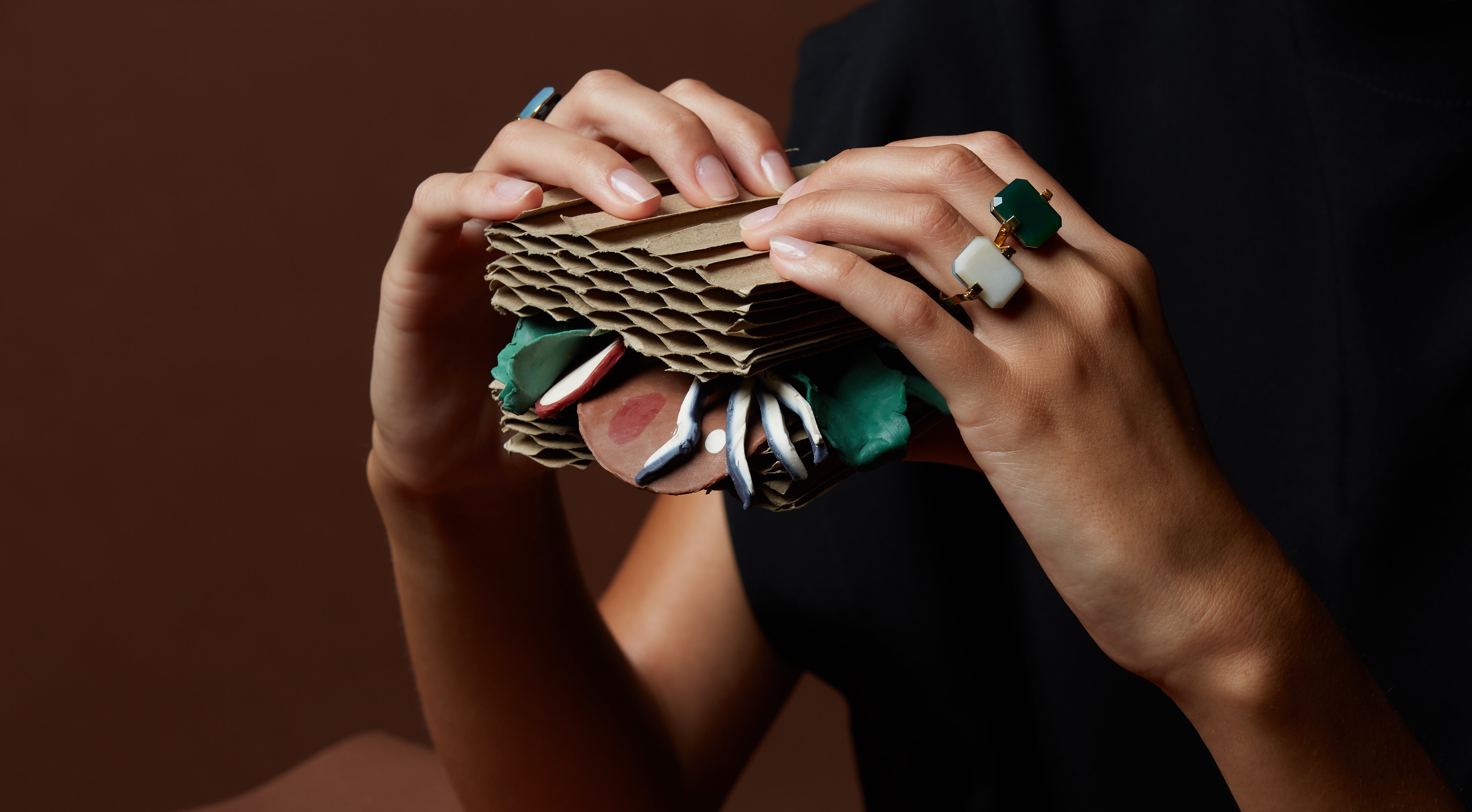 DECO SANDWICH GREEN + BLACK AGATE RING